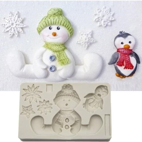 Sitting Snowman Mould Fondant Cakes Decorating Tools Silicone Molds Sugarcrafts Chocolate Baking Tools For Cakes Gumpaste Form