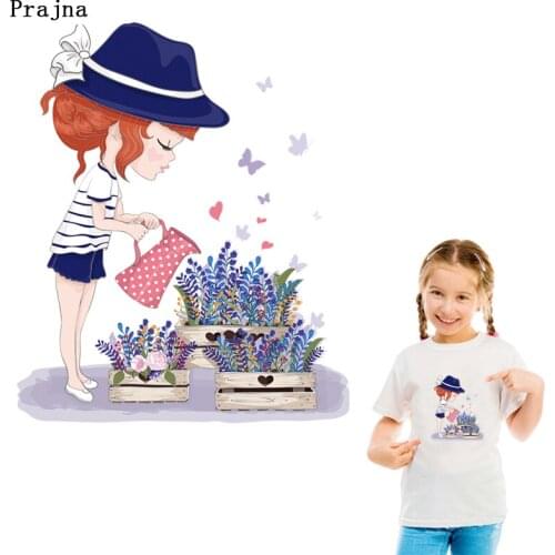 Prajna Cartoon Girl Stripes Thermo Stickers On Clothes Heat Sensitive Patches Iron On Transfers For Clothes Custom Patch Diy