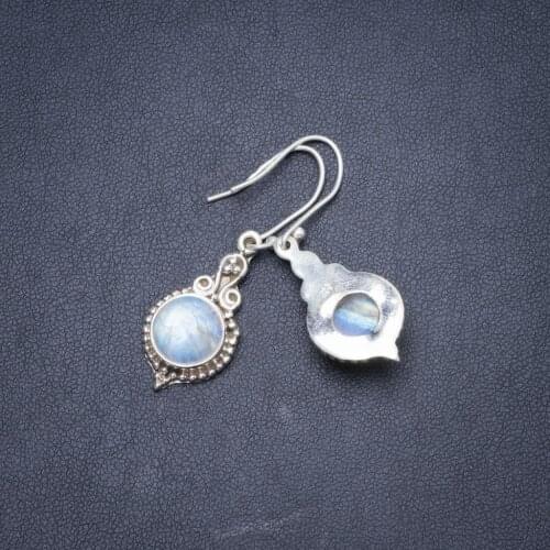 Natural Rainbow Moonstone Handmade Unique 925 Sterling Silver Earrings 1.75" Y1787