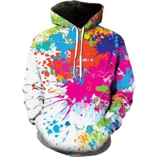 UNEY Rainbow Hoodies Sweatshirt Watercolor Hooded Pigment Long sleeve Unisex Cool Tops La Hip hop Casual Clothes