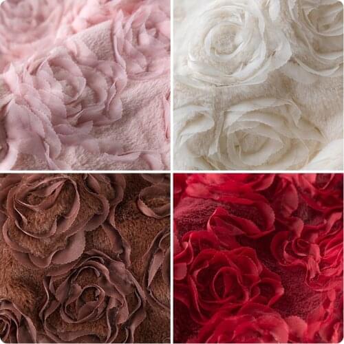 140*50cm Peony Rabbit Velvet Embroidered Plush Fabric Faux Fur Fabric For Winter Coat Fur Collar Garment Photo Props Decor