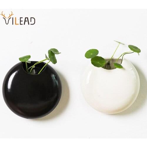 VILEAD Ceramic Flower Vase Modern European Black and White Green Plantpot Container Home Decor Wall Corridor Creative Decoration