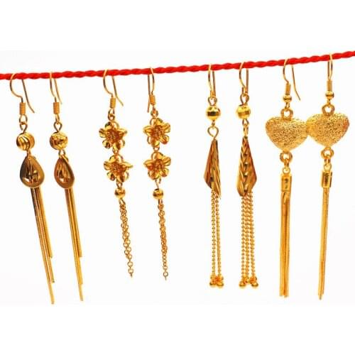 Vintage Gold Color Bar Long Thread Tassel Drop Earrings for Women Glossy Arc Geometric Korean Earring Fashion Jewelry