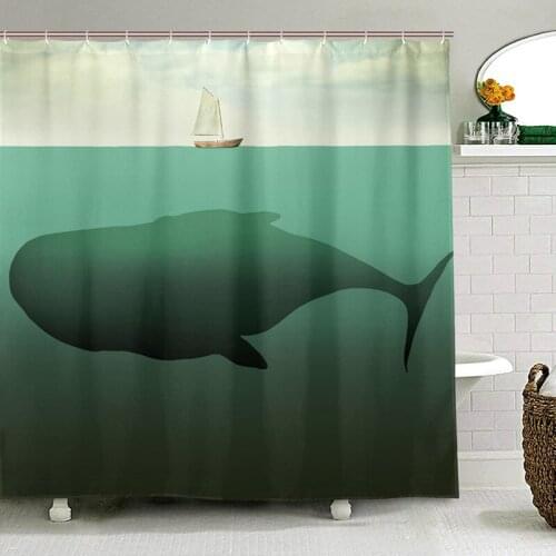 Waterproof Bath Screen Curtains Whale in The Middle of Sea and Little Sailboat Bathroom Curtain Polyester Shower Curtain