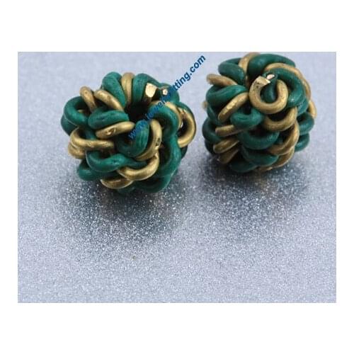 All kinds of jewelry findings supplier Raw brass color Coiled wire spherical green beads 5mm