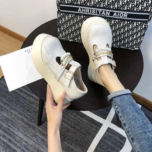 Fashion Pu Leather Lolita Shoes Womens Retro Jk Uniform Ladies Vintage Anime Cosplay Pearl Mid Heel Platform Gothic Retro Goth