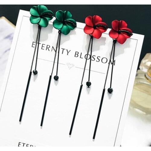 New Korean Style Spray Paint Flower Stud Earrings For Women Tassel Long Earrings Fashion Summer Accessories Sweet Jewelry Brinco