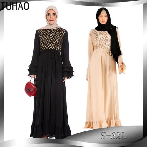TUHAO Autumn Muslim Vintage Abaya Long Sleeve Sequined Elegant Party Dresses Elegant Women Long Dress Ramadan Robe Islamic WM15