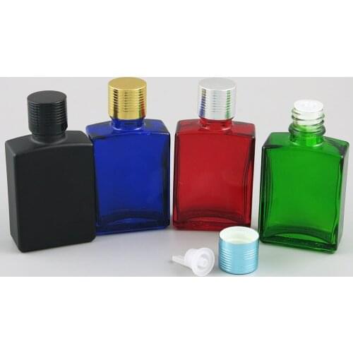 1oz Square Flat Black white clear red blue green Glass Bottle With Aluminium Lids 1oz Glass Cream Cosmetic Containers
