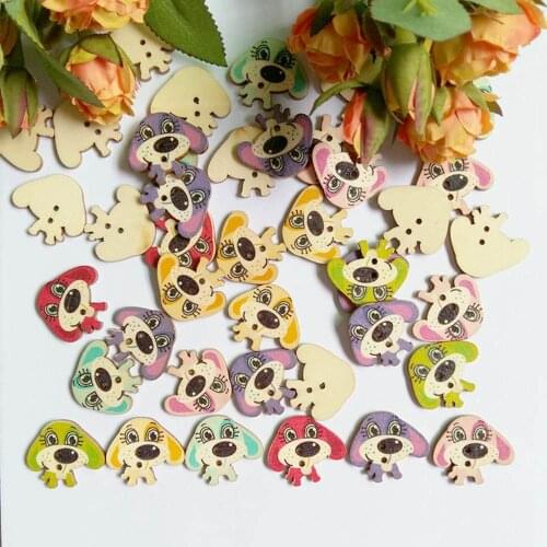 120pcs/lot Mixen dog Shape Wooden Decorative Button 2 Holes 30x26mmScrapbooking Products botones Craft for Scrapbooking