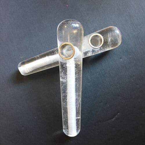 2pcs Drop shipping Natural Clear Crystal Quartz Smoking Pipes White quartz Massage Stick Pipe Gemstone Wand Healing