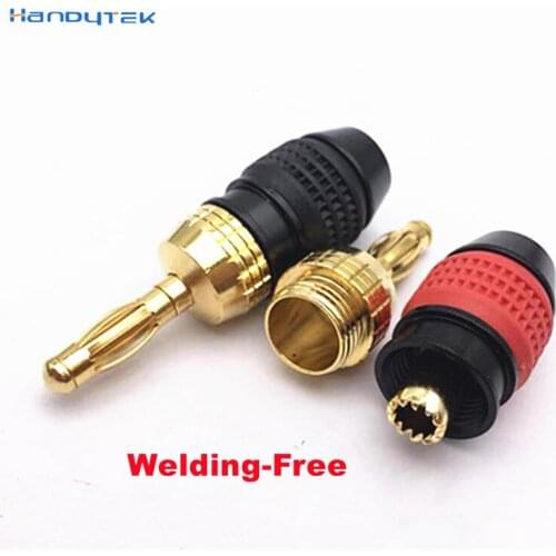 2pcs High Quality 4MM Banana Plug Gold Plated Copper Welding-Free 4MM Speaker Plug Adapter Audio Fever music Connectors Plugs