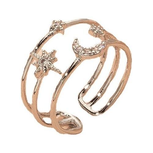 2021 Ins Trendy Rhodium Star Crescent Moon Irregular Minimalism Finger Rings Korean Fashion Women Party Jewelry