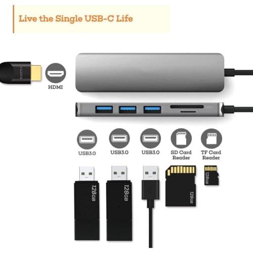 6 In1 Type C To HDMI-compatible 4K 3 USB Ports Adapter for Micro-SD Card Slot Converter