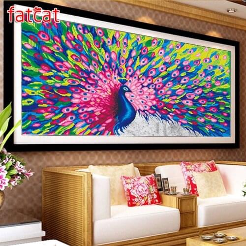 FATCAT Color peacock Large Diy Diamond Painting Full square round drill 5d Diamond Embroidery Mosaic Animal Bird Decor AE1957