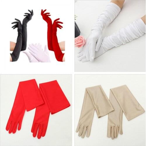 White Lace Glove Classic Adult Black White Red Grey Skin Opera/Elbow/Wrist Stretch Satin Finger Long Gloves Wedding Accessories