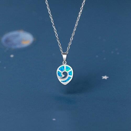 Ayowei Delicate Blue Fire Opal Silver Stamped Wholesale Retail for Friend Birthday Gift Fashion Jewelry Necklace Pendant OP700A