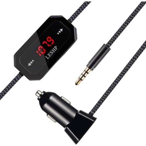 LESHP Wireless FM Transmitter Radio Car Kit for Smart Phones bundle with 3.5mm Audio Plug and Car Charger