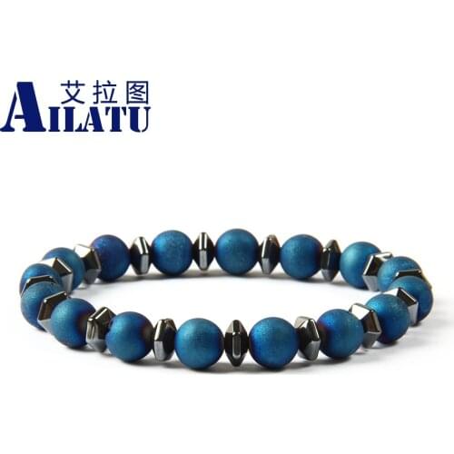 Ailatu Brand Stone Jewelry New Design Openings Laugh Healing Beads Yoga Meditation Bracelet with Onyx and Glass