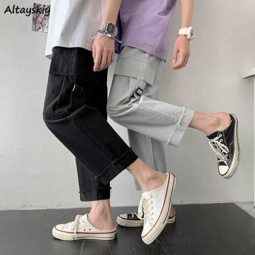 Cargo Pants Pockets Cool Minimalist Streetwear Trouser Chic High Quality Female Couple Loose College Design Spring New Solid Ins
