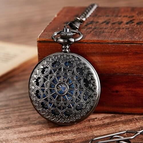 Retro Bronze Mechanical Pocket Watch Vintage Hollow Gear Engraved Pocket Watches Fob Chain Necklace Flip Hand Winding Clock