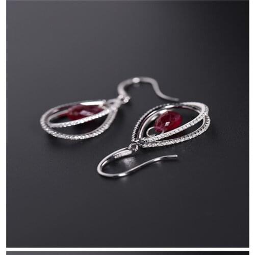DMBS315 Faceted Ruby Earrings Womens Natural S925 Silver Inlaid Zirconium Earrings Gift Customization