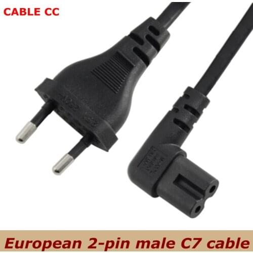 Europe 2pin Male to 90 Degree Right Angled IEC 320 C7 Power Supply Cord cable 1m 2m 3m 5m Best quality