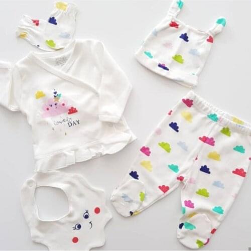 Flaneur Baby Newborn Baby Girl Ecru Natural Organic 100 Cotton 5 Piece of Long Sleeve Gift Set Baby Outfit