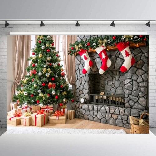 BEIPOTO Christmas Photography Backdrop Xmas Background for Kids family party decor photo studio booth props Fireplace trees B255