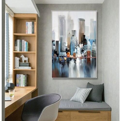 Abstract City Building Bridge Art Porch Decorative Painting Bedroom Living Room Frameless Painting Wall Picture for Living Room
