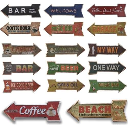 Coffee Beer Gar Exit Bar Welcome Front Door Sign Decor Irregular Arrow Plate Plaques Vintage Metal Tin Signs Pub Cafe Wall Decor