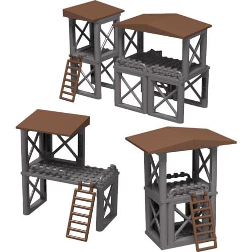 Small particle block War building military outpost lookout towers Shooter Props model bricks building blocks toy