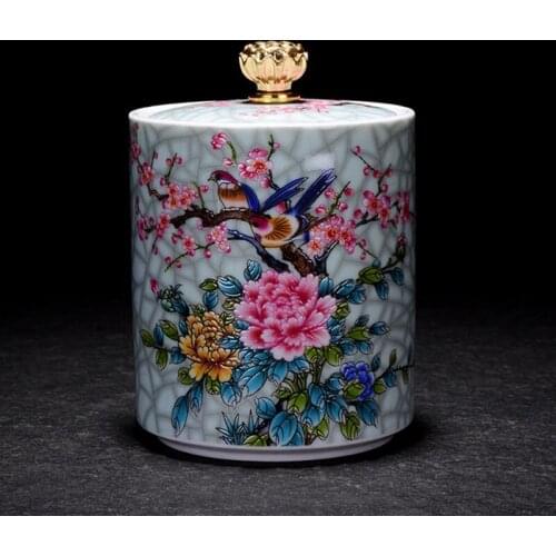 Tea Can Puer Container Teaware Home Decor Ceramic Floral Pattern Tea Caddy Tea Box Enamel Sealed Storage Jar