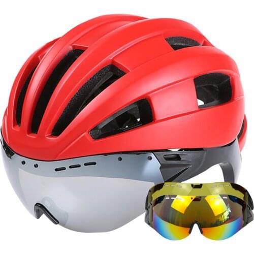 LOCLE 310g Goggles Cycling Helmet Integrally-molded Road Mountain MTB Bike Bicycle Helmet With Lens Helmet Bike Casco Ciclismo