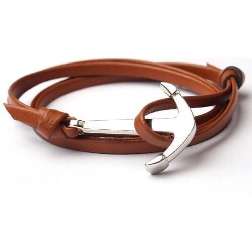 Fashion Leather Bracelets For Women Men Couple Gifts Wrap Braided Wristband Male Bracelet Rope Silvers Alloy Hook Anchor Bangle