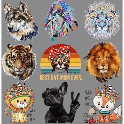 Cartoon Animals Patches For Clothing Diy Fashion Appliqued Tops Vinyl Heat Transfer Patches Lion Horse Dog Transfers
