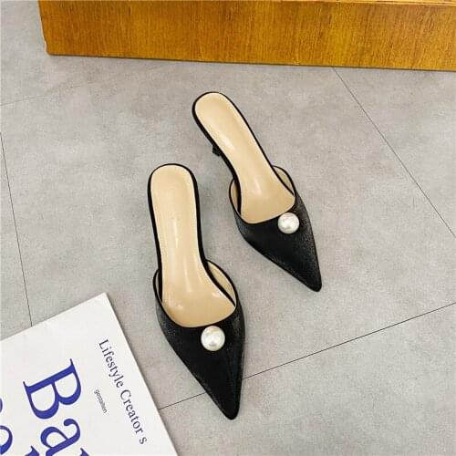 Women Slippers High Heels Pointed Toe Slip On Fashion Mules Shoes Women Casual Ladies Sandals Slides Women