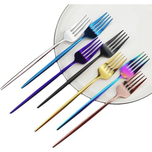 1Pcs Rainbow Dinner Fork Stainless Steel Dinnerware Cake Fork Fruit Salad Fork Black Dessert Fork Set Cutlery Drop Shipping