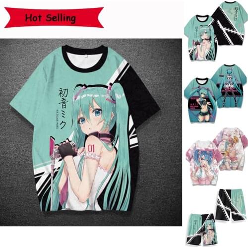 2021 Summer New Anime Vocaloid Miku Cosplay T-Shirt Short Suit Brand Clothing Beach Shorts Wimming Oversized T Shirt Sports Tees