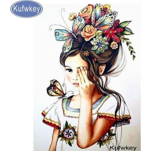 Full round Square Diamond Embroidery Girl And Flower 5D DIY Diamond Painting Portrait Rhinestone mosaic Decor Home sale gift