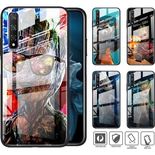 Tempered Glass Hot New Shell Luxury Cover Marvel Super Hero Groot For Honor 30 20 10 9X 8X Pro Plus Lite Phone Case