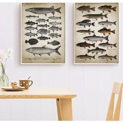 Fishing Angling Wall Art Canvas Posters Prints Breeds Of Fish Painting Freshwater Fish Wall Picture for Home Room Decoration