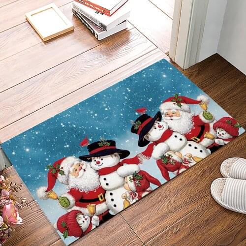 Merry Christams Tree And Santa Bath Rugs Christmas Doormat Non-Slip Door Mat Carpet Bathroom Accessories Customizable