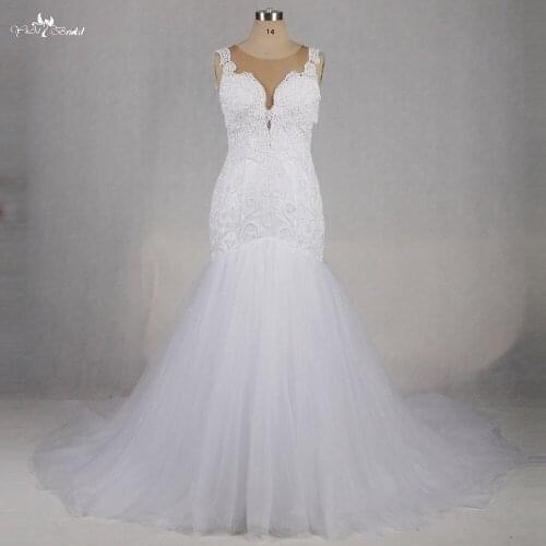 RSW1191 Sleeveless Illusion Back Sexy Backless Wedding Dresses 2016 Mermaid Applique Laces