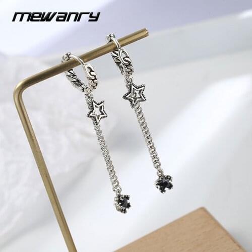 Mewanry 925 Sterling Silver Drop Earrings for Women Trend Vintage Five-Pointed Star Tassel Party Jewelry Gifts Prevent Allergy
