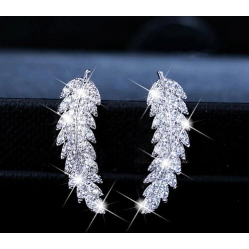 Earrings Women Fashion Leaf Rhinestone Inlaid Ear Stud Earrings Romantic Jewelry Gift earrings for women Unusual earrings 2021