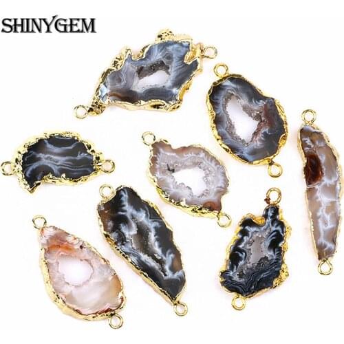 ShinyGem 5PCS Randomly Black Brown Agates Pendant Gold Plating Natural Irregular Brazil Agates Slice For Jewelry Making Necklace