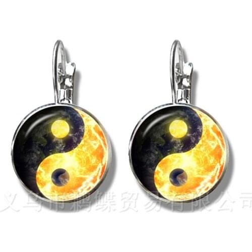 Yin Yang Glass Earrings For Women Girls Jewellery Silver Plated Stud Earrings Natural Rustic Boho Style Symbolizing Harmony Gift