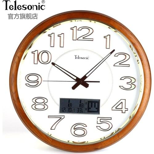 Luminous Calendar Wall Watch Wood Living Room Study Night Light European Wall Clocks Simple Silent Round Home Decoration AA50ZB