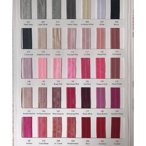 Color chart only) Without logo 5/8 Solid Fold Over Elastic color chart, 105 Colors soft nylon FOE in stock